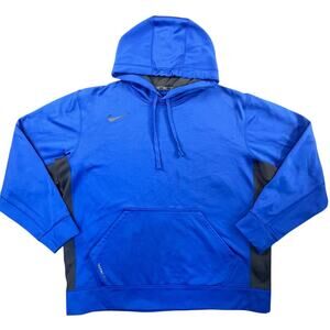 Nike Hoodie Men L Therma-Fit Pullover Blue Swoosh Logo Polyester Sweatshirt